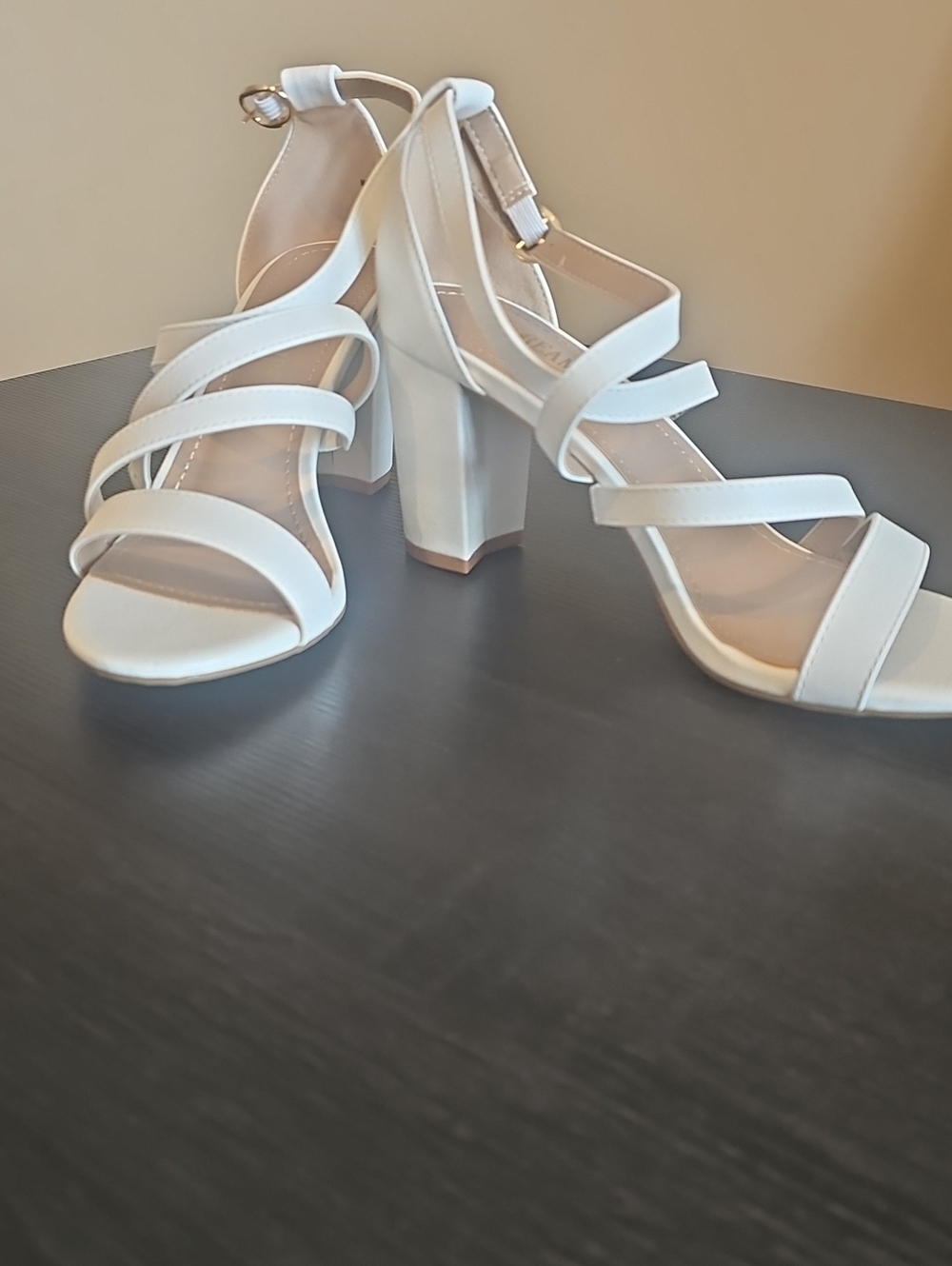 Dream Pairs White Strappy Block Heel Sandals with Ankle Buckle